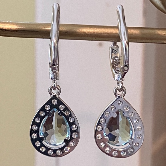 Designer PENNY PREVILLE 18K White Gold Diamond Aquamarine Dangle Drop Earrings - Picture 11 of 16